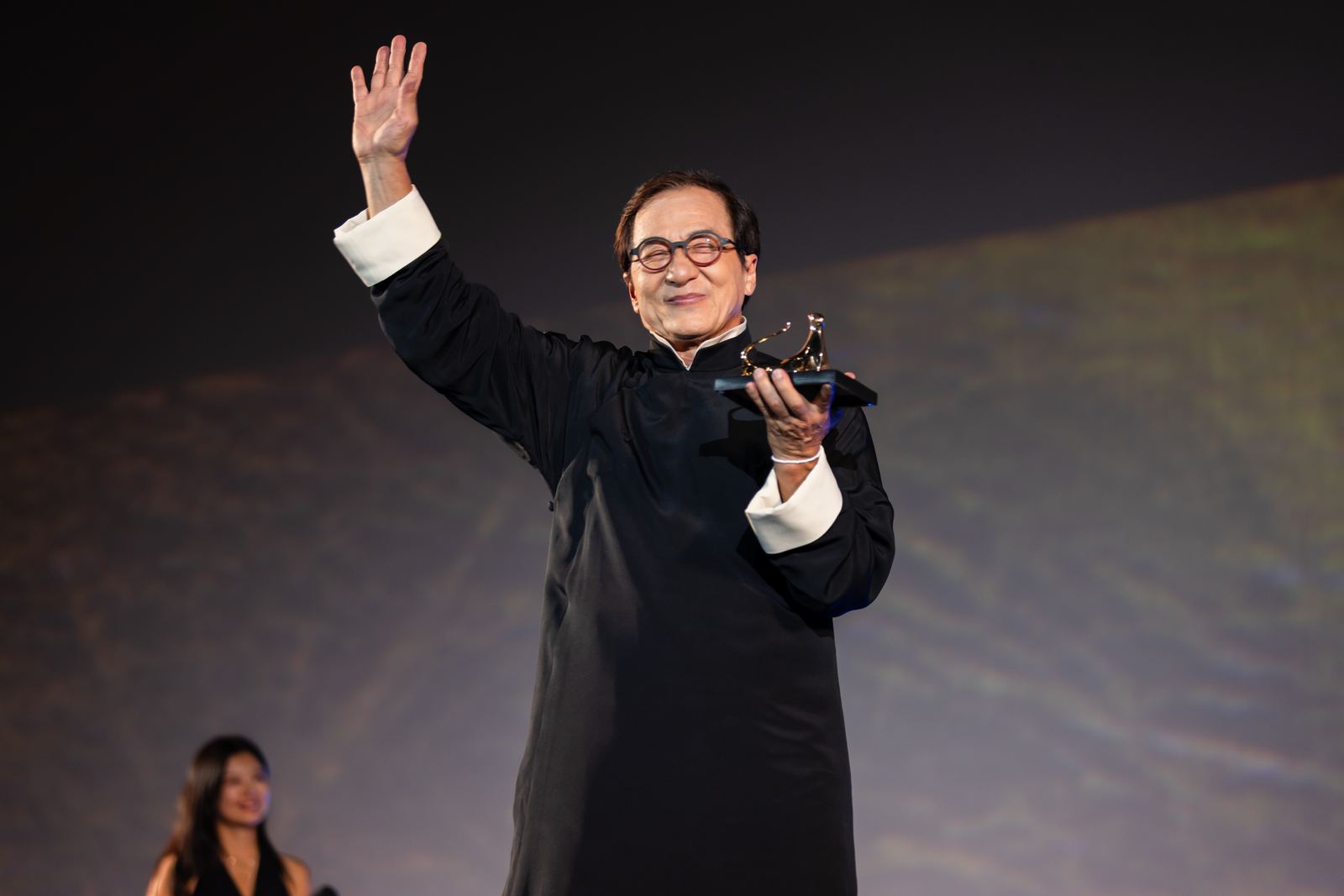 Jackie Chan receiving a career award at the Locarno Film Festival in 2025