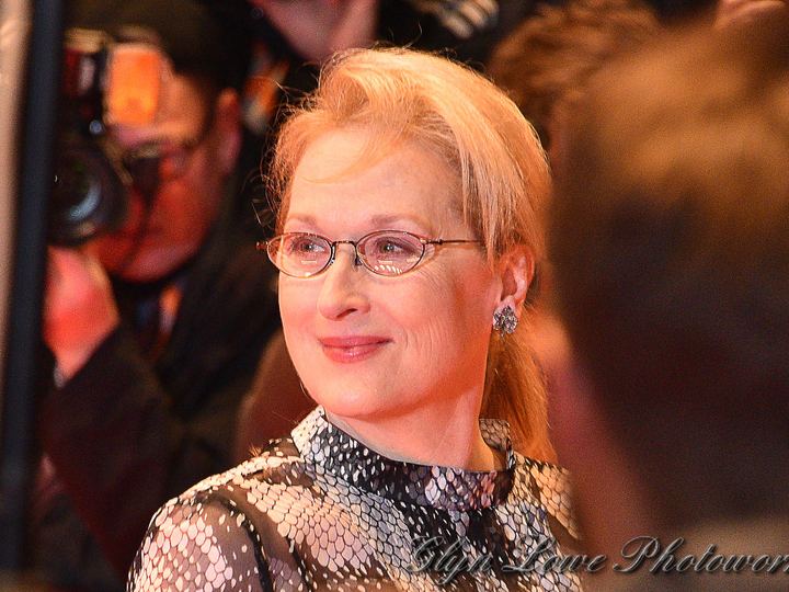 Meryl Streep smiling on the red carpet at the Berlin film festival in 2016