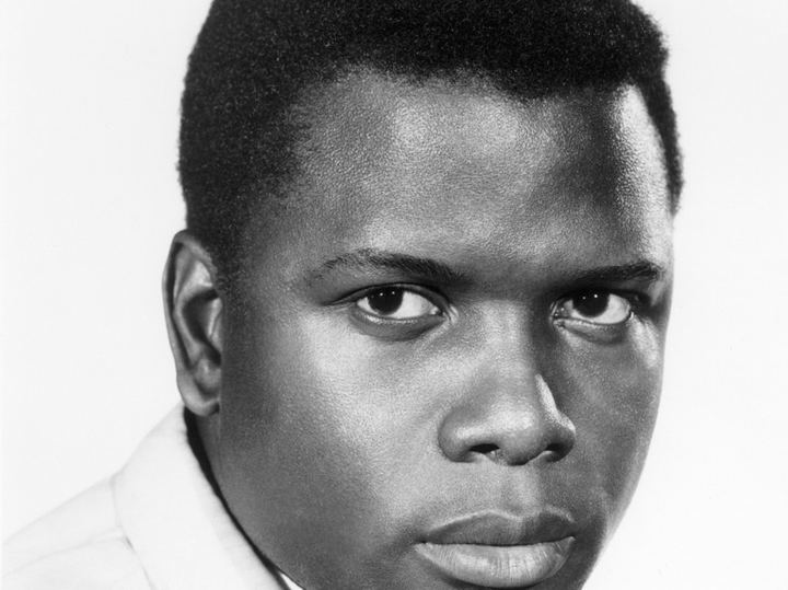 Black and white press portrait of Sidney Poitier around 1966